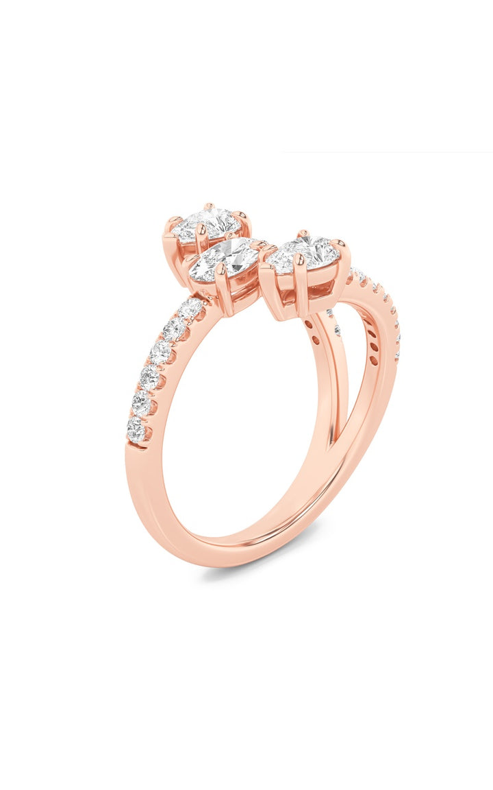 1Cttw Oval Shaped Lab Grown Diamond (F/VS) Three Stone Fashion Ring in 14K Gold