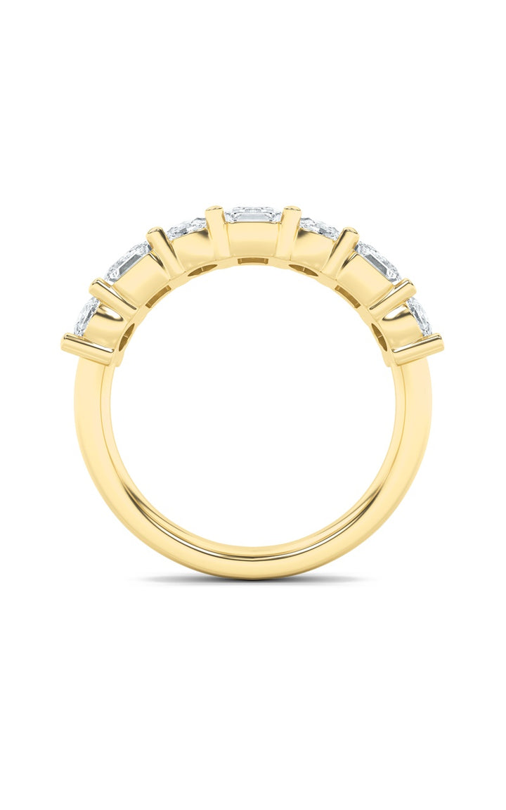 3Cttw Emerald Shaped Lab Grown Diamond (F/VS) Seven Stone Band Ring in 14K Gold