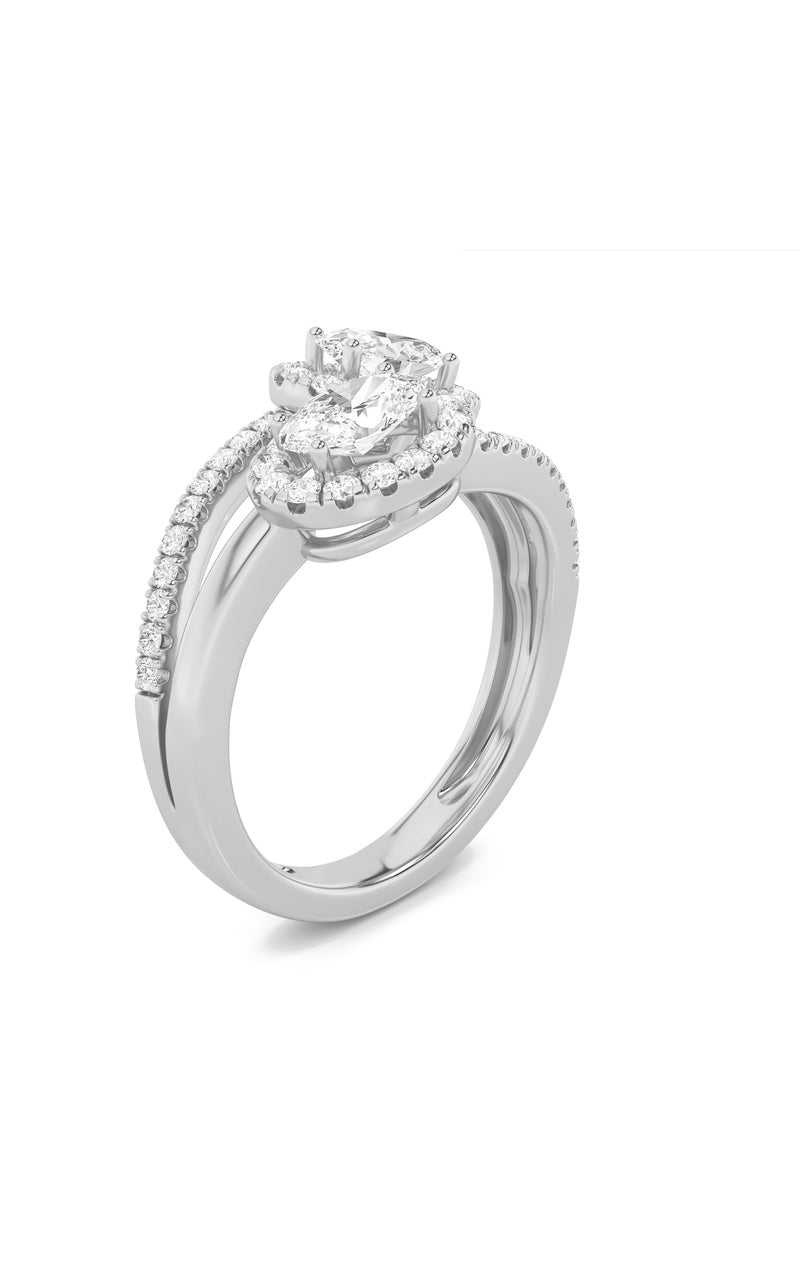 1Cttw Oval Shaped Lab Grown Diamond (F/VS) Accented Toi et Moi Fashiion Ring in 14K Gold