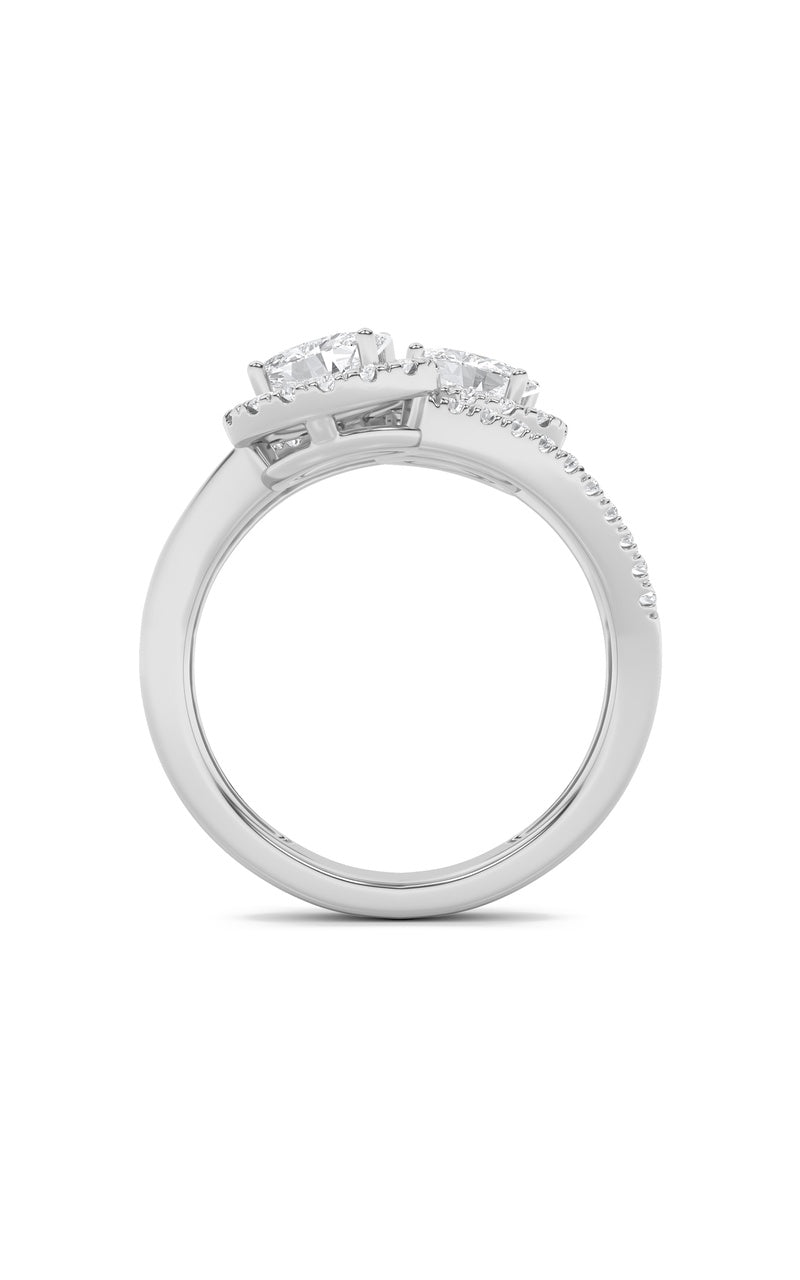 1CTW Oval Shaped Lab Grown Diamond (F/VS) Accented Toi et Moi Fashiion Ring in 14K Gold