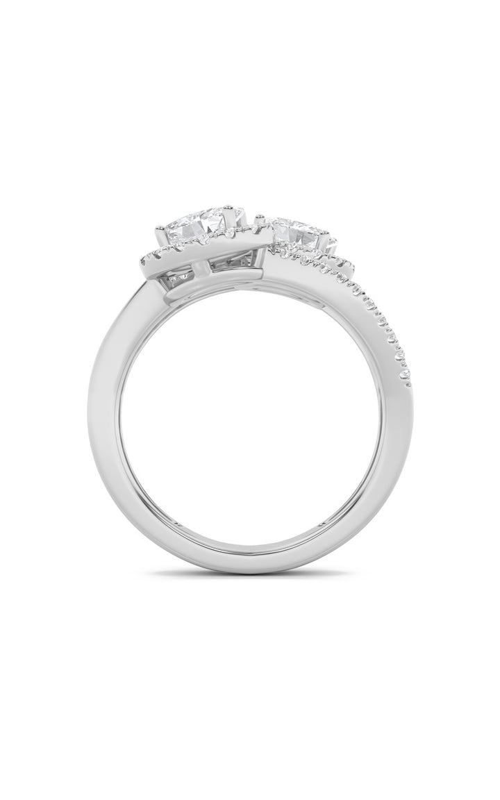 1CTW Oval Shaped Lab Grown Diamond (F/VS) Accented Toi et Moi Fashiion Ring in 14K Gold