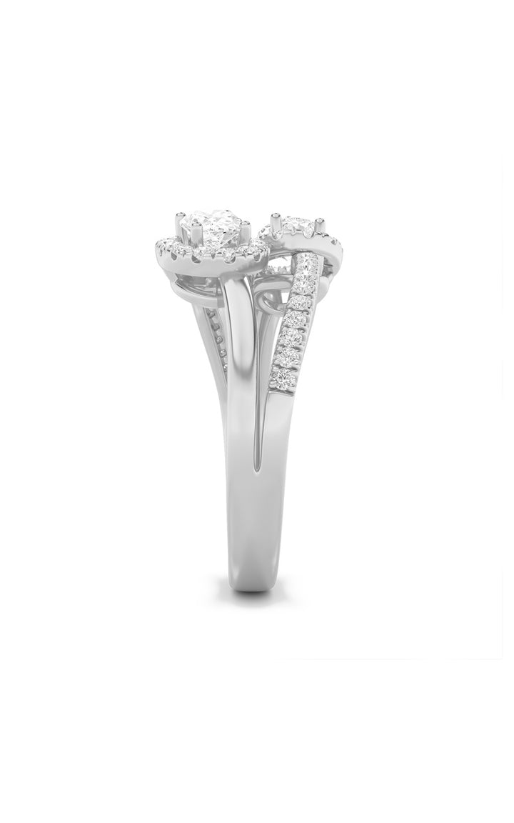 1CTW Oval Shaped Lab Grown Diamond (F/VS) Accented Toi et Moi Fashiion Ring in 14K Gold