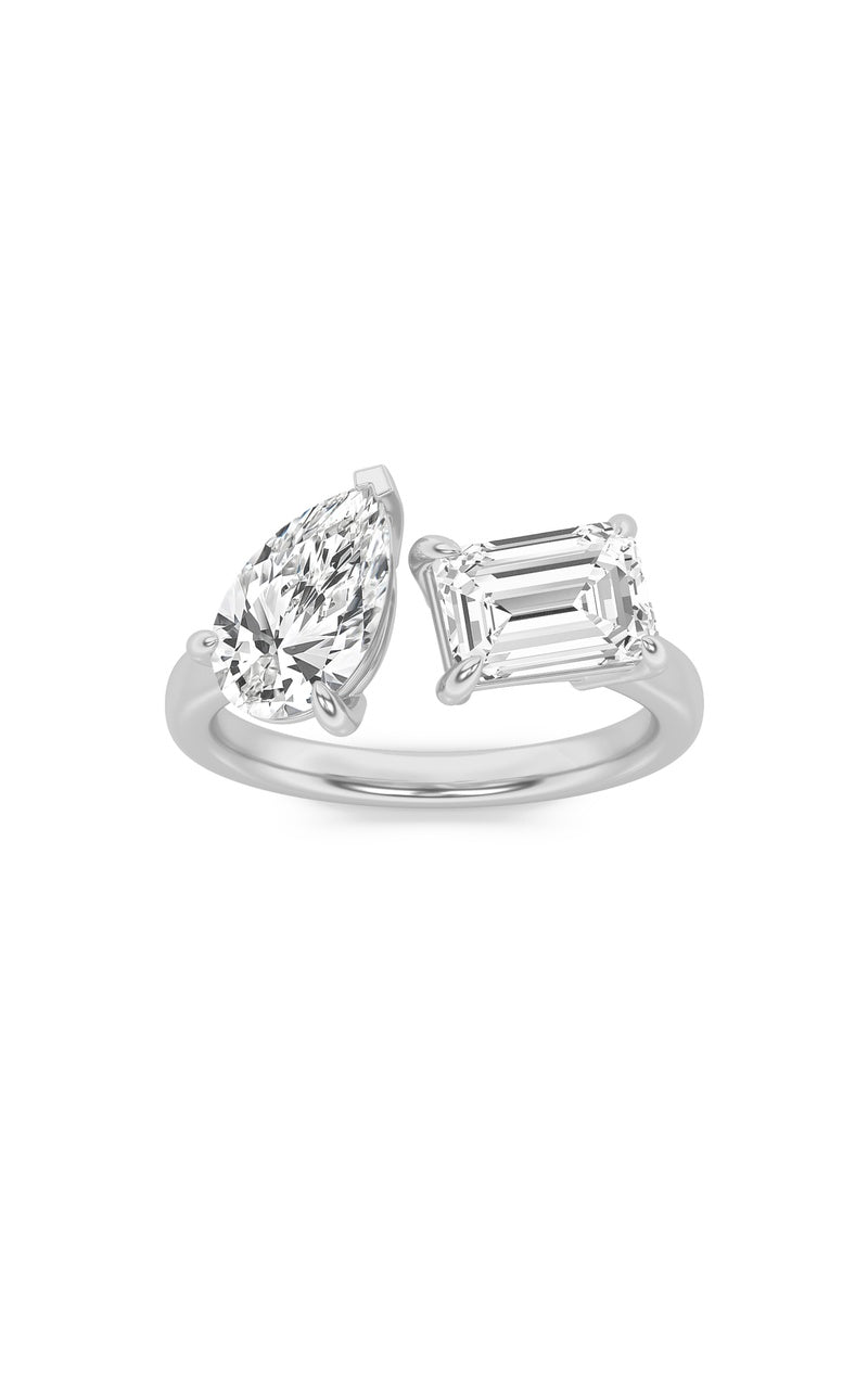 3Cttw Emerald Shaped Lab Grown Diamond (F/VS) Toi et Moi Fashiion Ring in 14K Gold