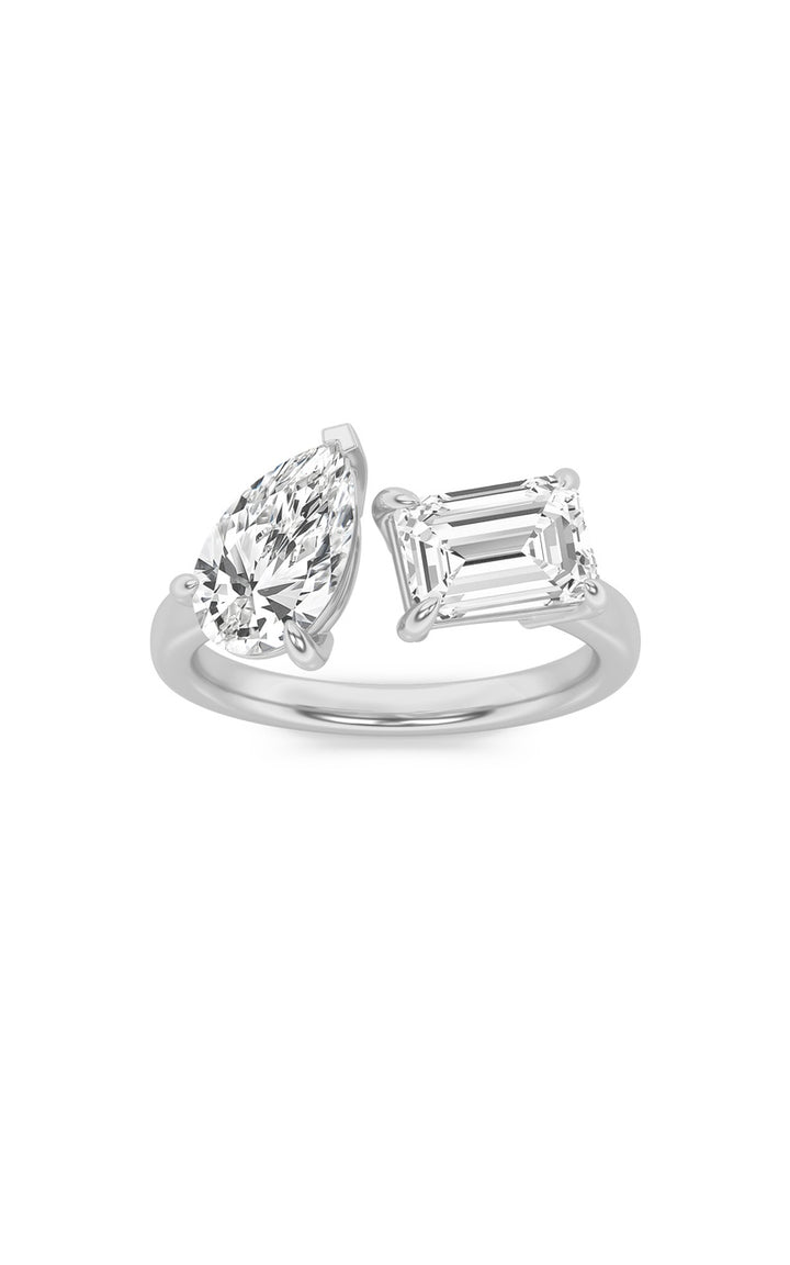 3Cttw Emerald Shaped Lab Grown Diamond (F/VS) Toi et Moi Fashiion Ring in 14K Gold