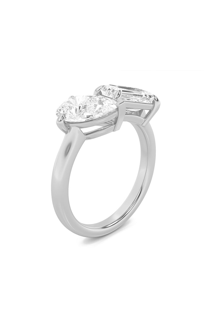 3Cttw Emerald Shaped Lab Grown Diamond (F/VS) Toi et Moi Fashiion Ring in 14K Gold