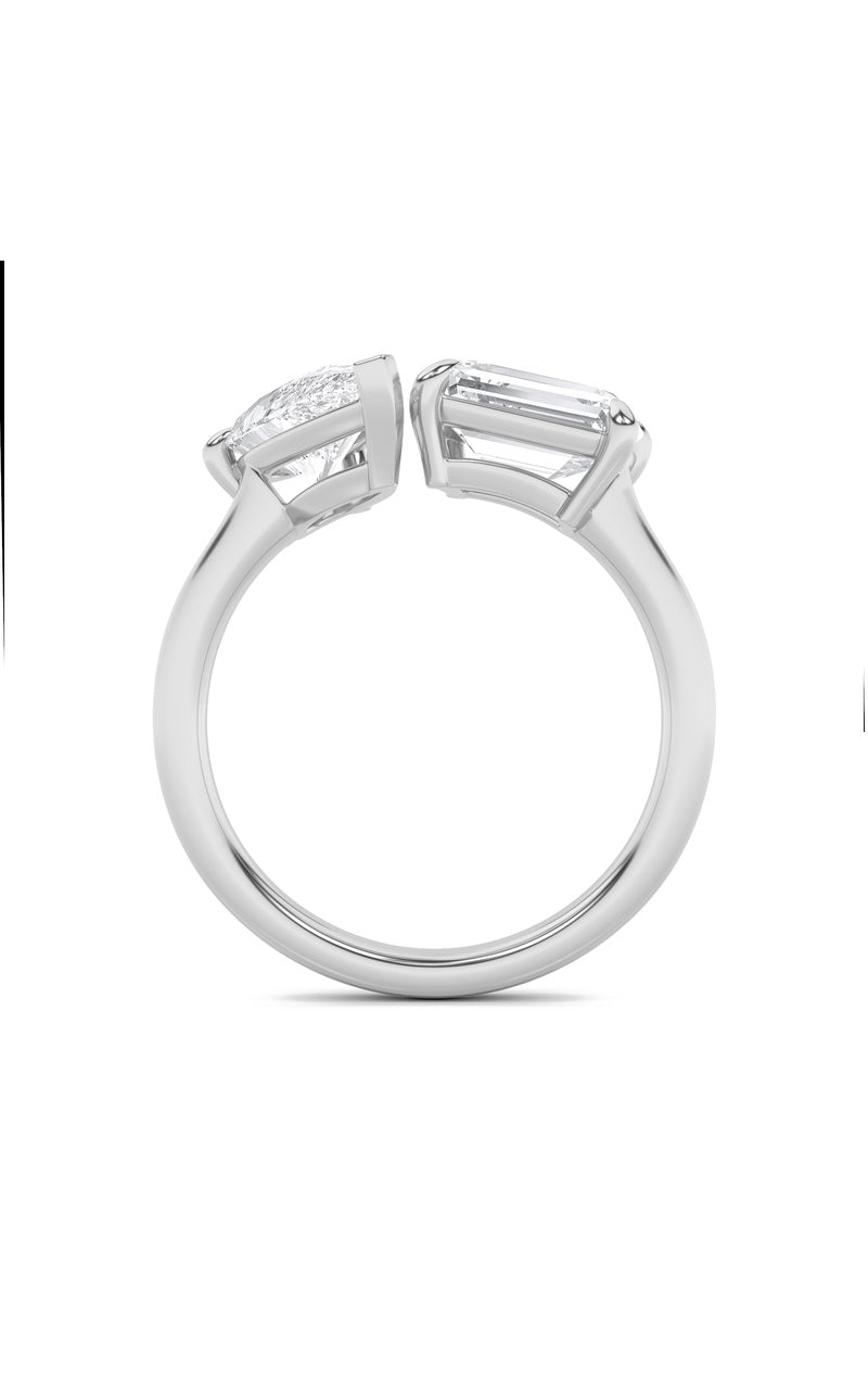 3Cttw Emerald Shaped Lab Grown Diamond (F/VS) Toi et Moi Fashiion Ring in 14K Gold