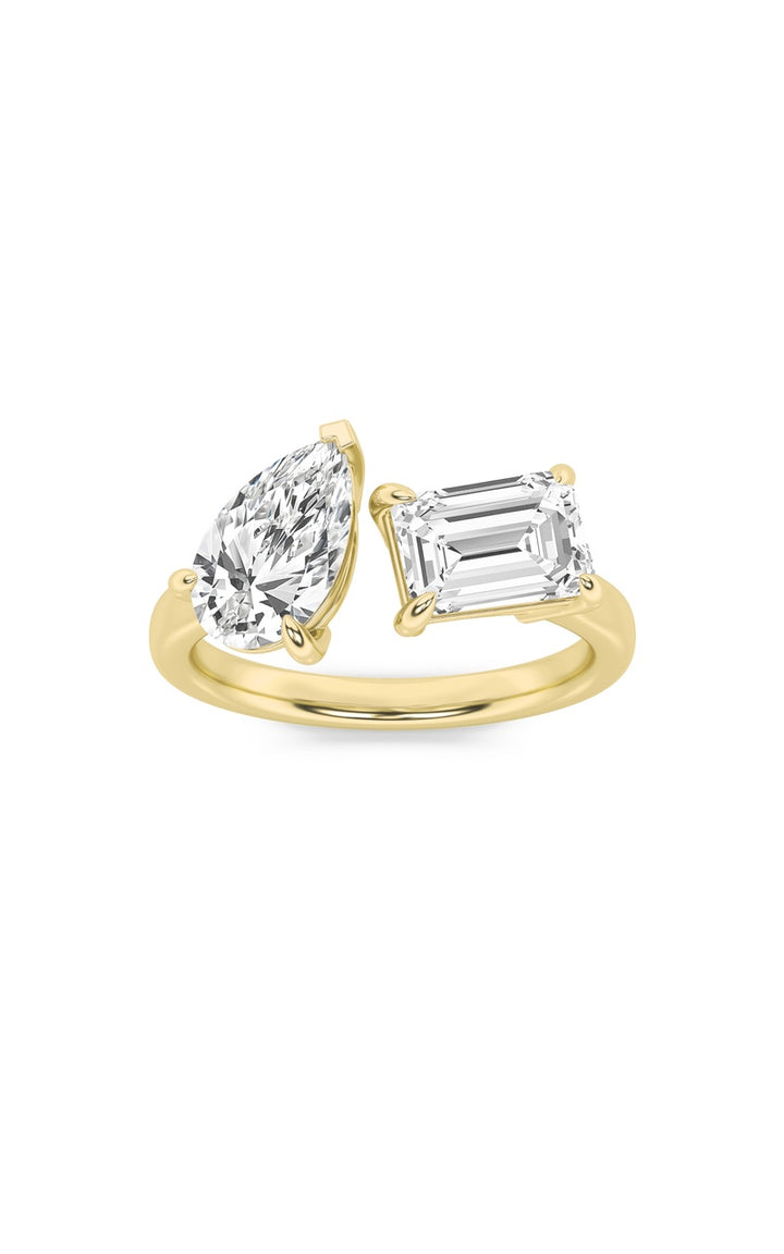 3Cttw Emerald Shaped Lab Grown Diamond (F/VS) Toi et Moi Fashiion Ring in 14K Gold
