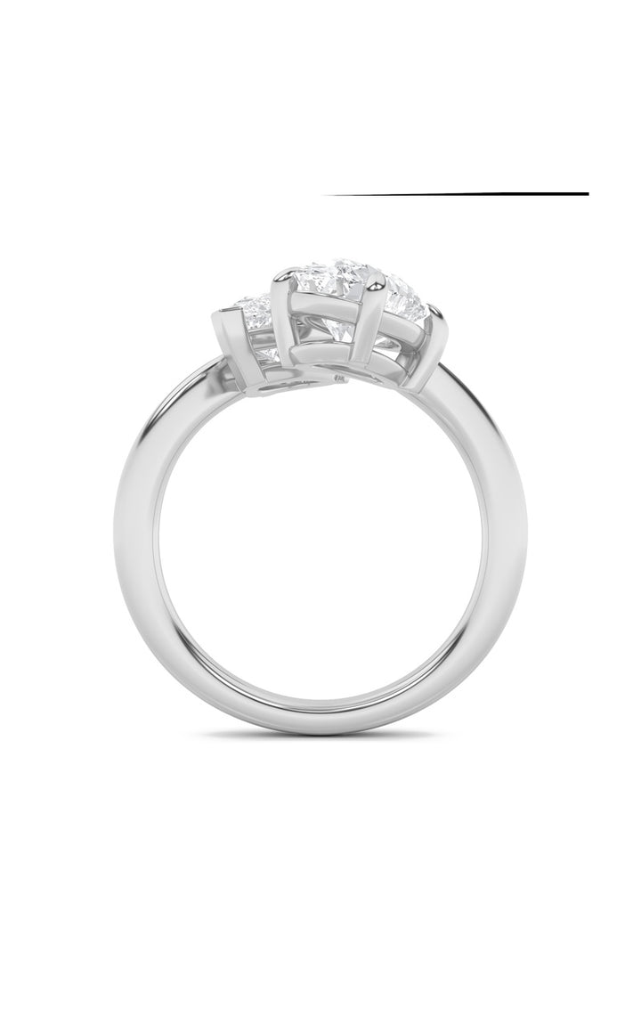 3Cttw Oval Shaped Lab Grown Diamond (F/VS) Toi et Moi Fashiion Ring in 14K Gold