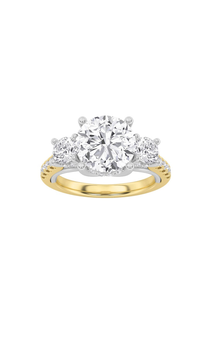 3Cttw Round Shaped Lab Grown Diamond (F/VS) Accented Three Stone Ring in 14K Gold