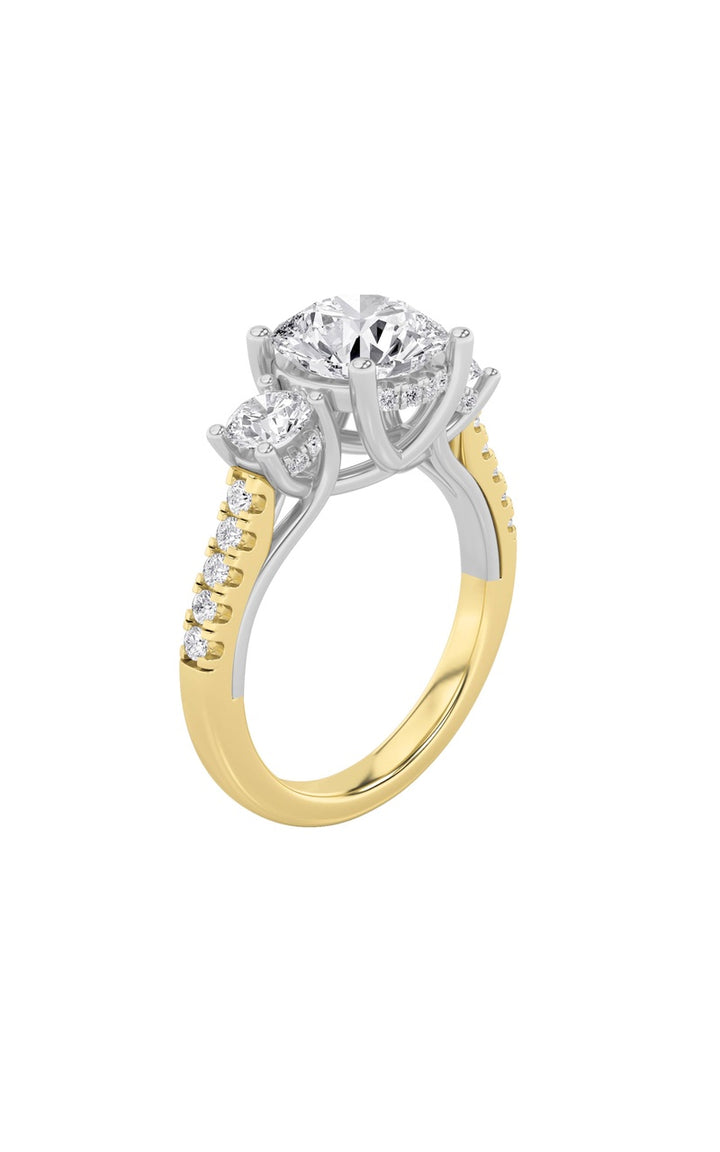 3Cttw Round Shaped Lab Grown Diamond (F/VS) Accented Three Stone Ring in 14K Gold