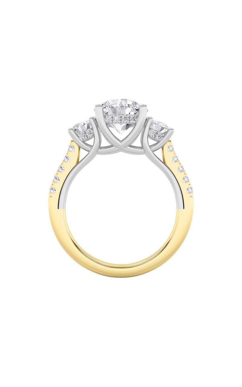 3Cttw Round Shaped Lab Grown Diamond (F/VS) Accented Three Stone Ring in 14K Gold