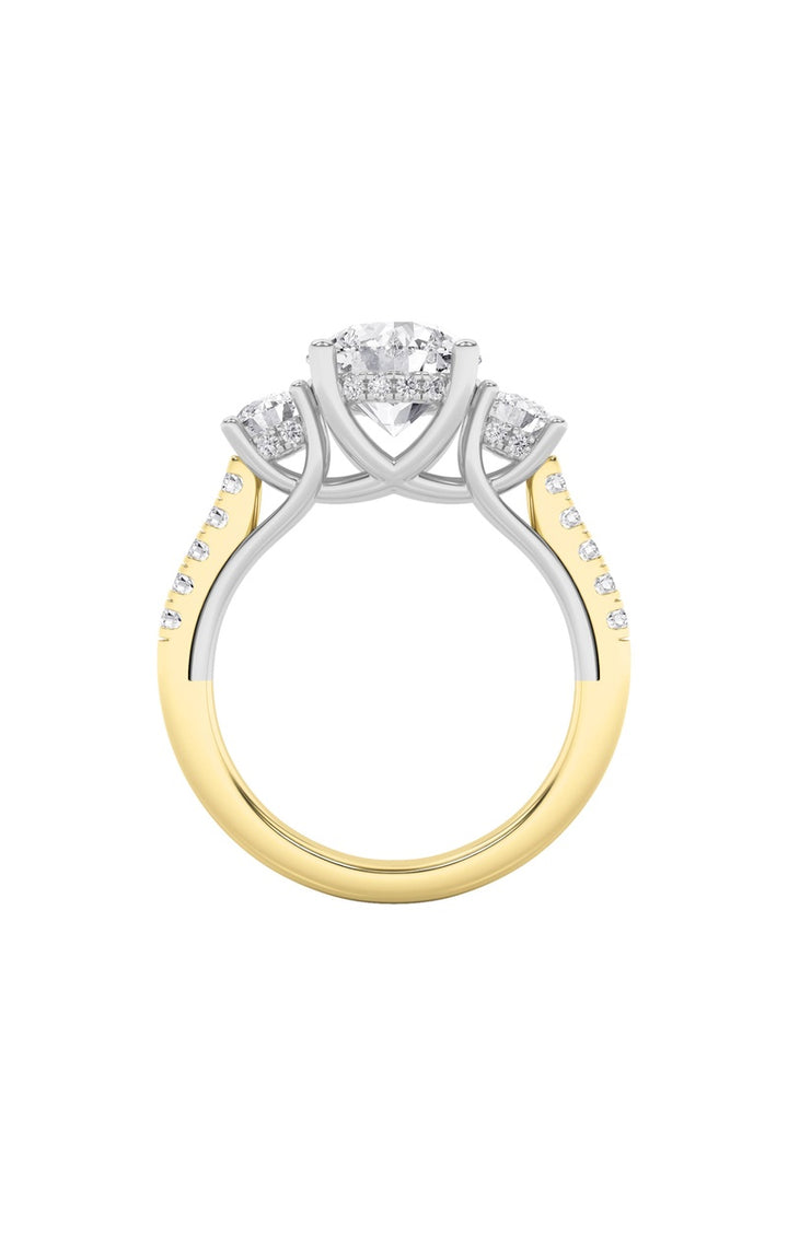 3Cttw Round Shaped Lab Grown Diamond (F/VS) Accented Three Stone Ring in 14K Gold