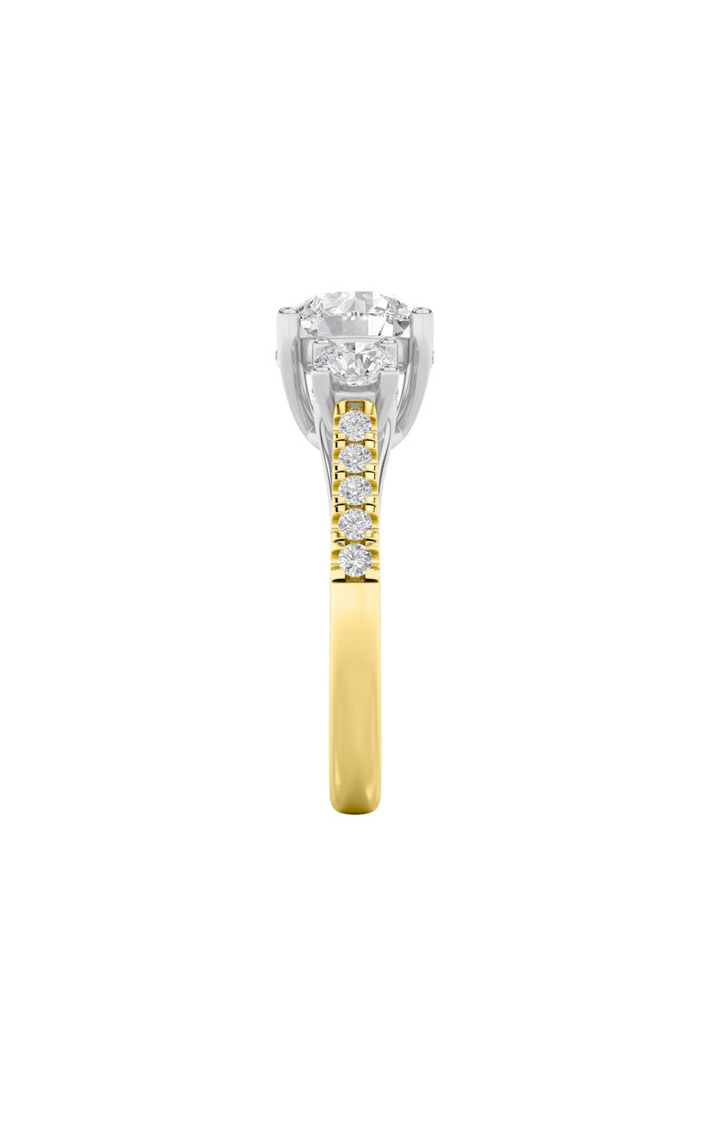 3Cttw Round Shaped Lab Grown Diamond (F/VS) Accented Three Stone Ring in 14K Gold