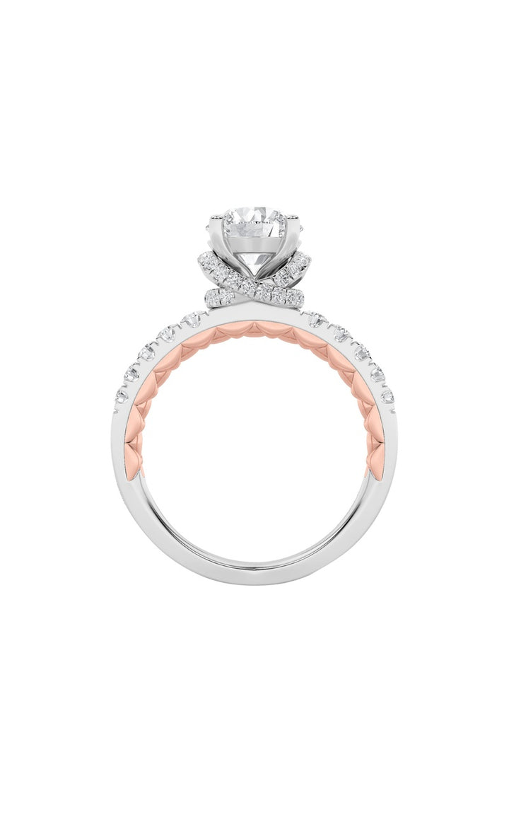 2Cttw Round Shaped Lab Grown Diamond (F/VS) Two Tone Accented Fancy Engagement Ring in 14K Gold
