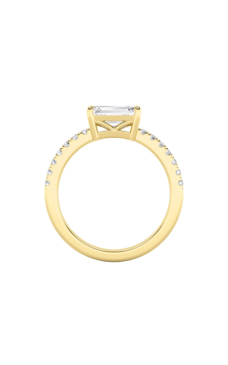 1.5Cttw Emerald Shaped Lab Grown Diamond (F/VS) East West Accented Ring in 14K Gold