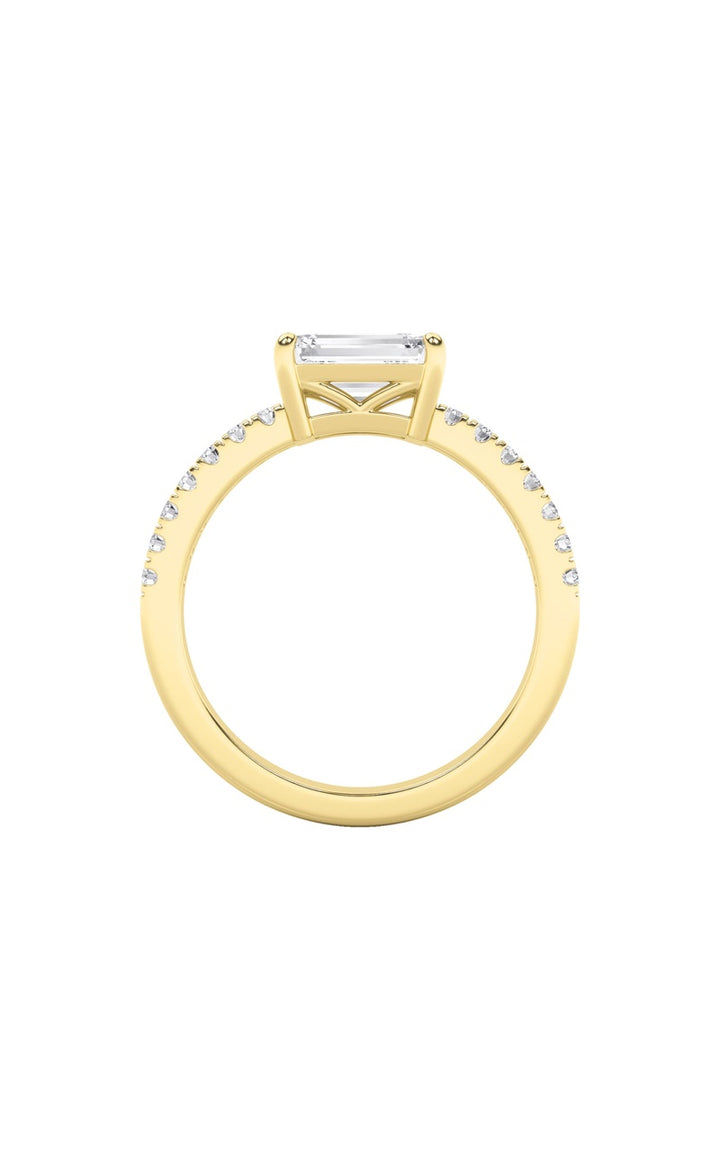 1.5Cttw Emerald Shaped Lab Grown Diamond (F/VS) East West Accented Ring in 14K Gold
