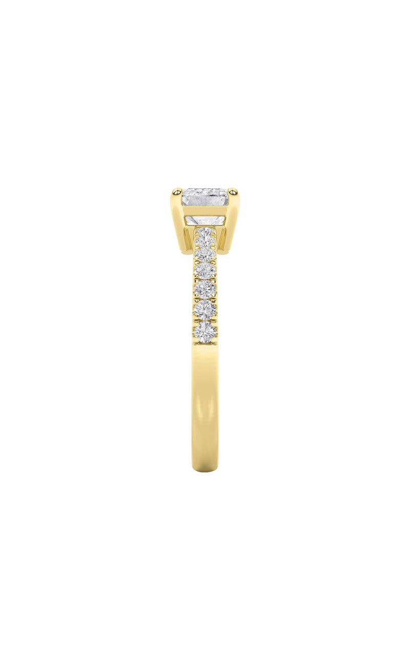 1.5Cttw Emerald Shaped Lab Grown Diamond (F/VS) East West Accented Ring in 14K Gold
