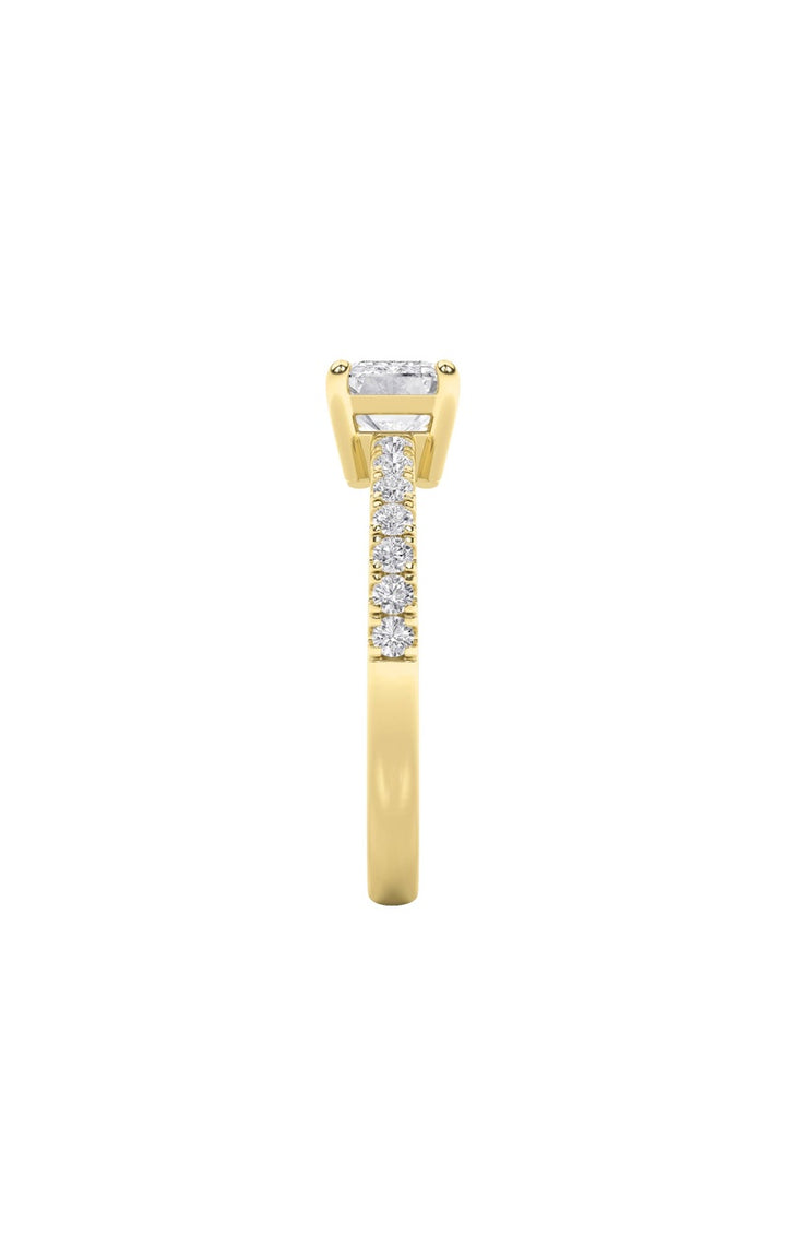 1.5Cttw Emerald Shaped Lab Grown Diamond (F/VS) East West Accented Ring in 14K Gold