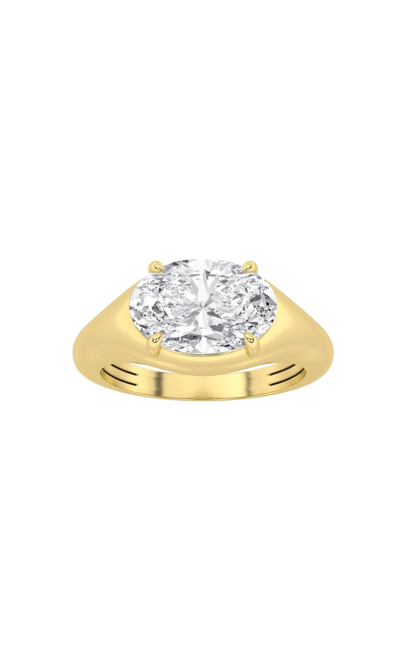 2Cttw Oval Shaped Lab Grown Diamond (F/VS) East West Solitaire Ring in 14K Gold