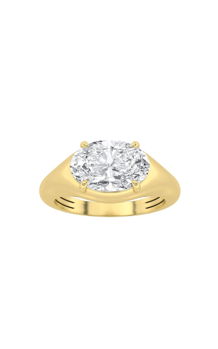 2Cttw Oval Shaped Lab Grown Diamond (F/VS) East West Solitaire Ring in 14K Gold