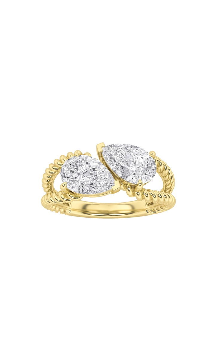 2CTW Pear Shaped Lab Grown Diamond (F/VS) Toi et Moi Fashiion Ring in 14K Gold