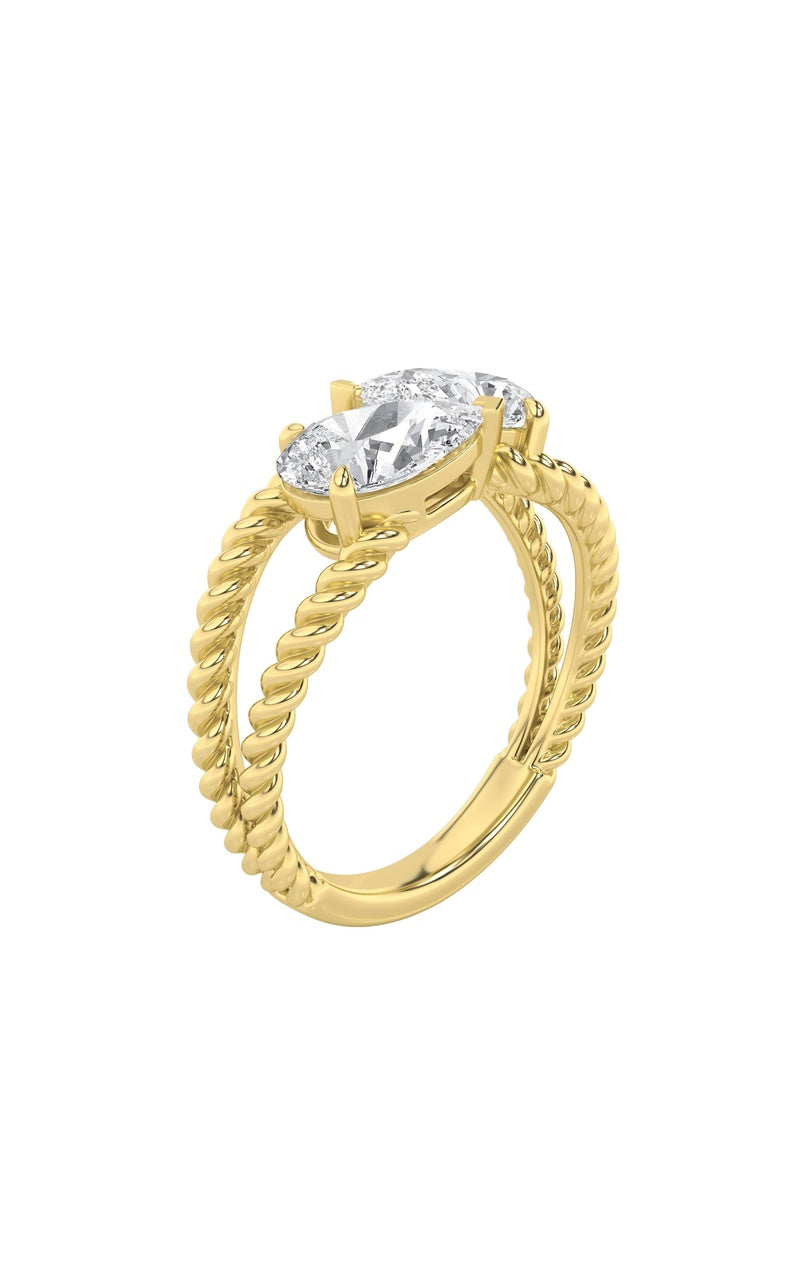 2Cttw Pear Shaped Lab Grown Diamond (F/VS) Toi et Moi Fashiion Ring in 14K Gold