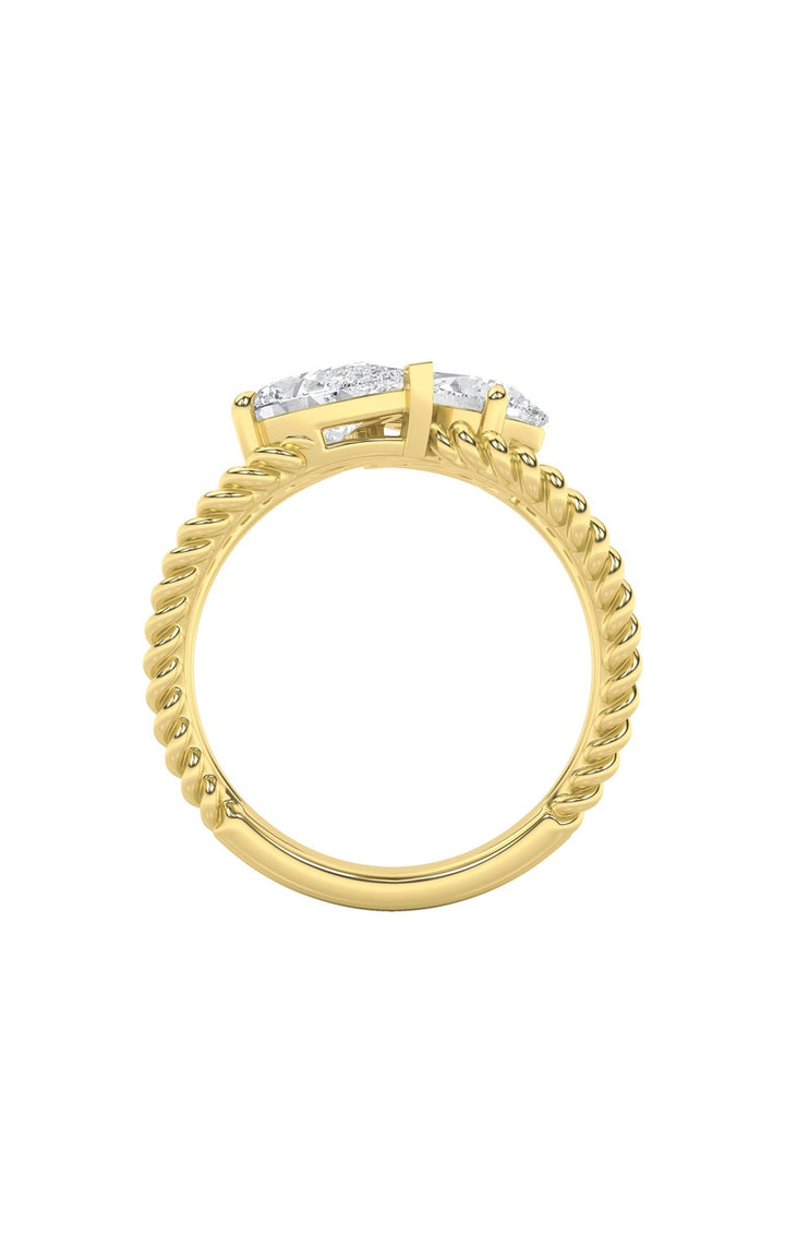 2Cttw Pear Shaped Lab Grown Diamond (F/VS) Toi et Moi Fashiion Ring in 14K Gold