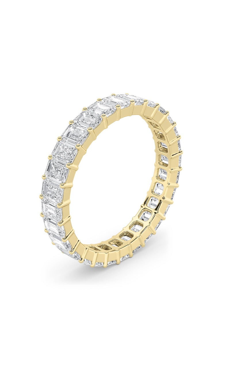 3.35CTW Emerald Shaped Lab Grown Diamond Split Prong Eternity Ring in 14K Gold (F/VS)