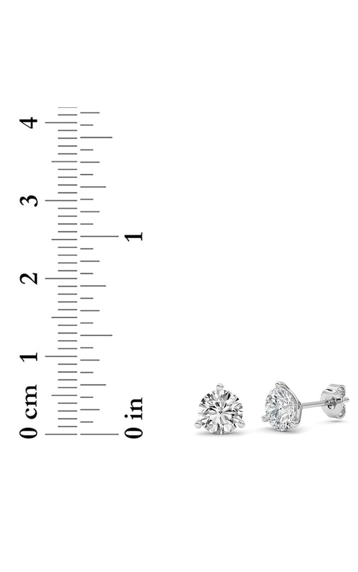 2Cttw Round Shaped Lab Grown Diamond (F/VS) Three Prong Martini Stud Earrings in 14K White Gold