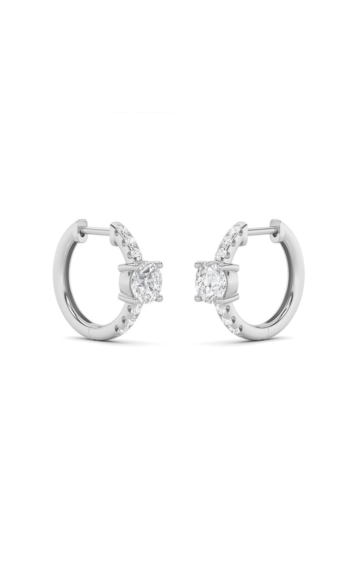 1.5Cttw Round Shaped Lab Grown Diamond (F/VS) Solitare Accent Huggie Earrings in 14K Gold