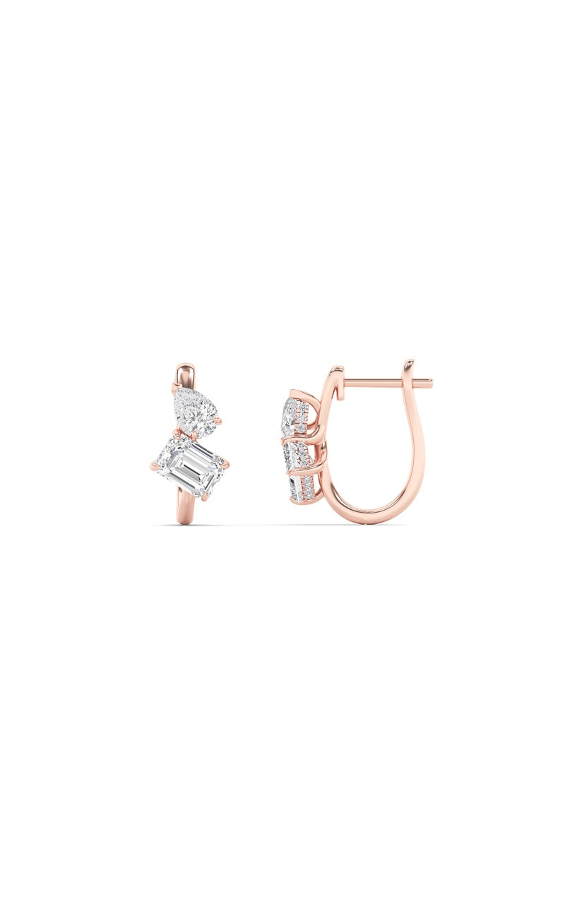 3Cttw Mixed Shaped Lab Grown Diamond (F/VS) Toi et Moi Fashion Earrings in 14K Gold
