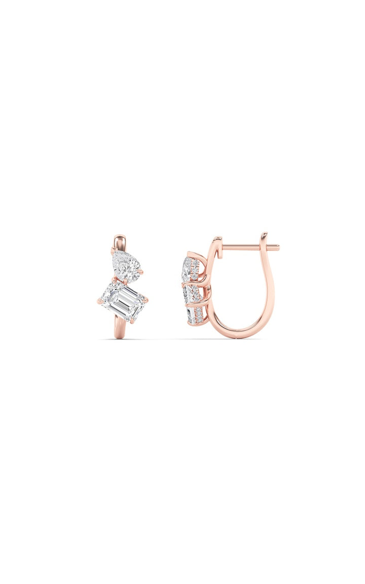 3Cttw Mixed Shaped Lab Grown Diamond (F/VS) Toi et Moi Fashion Earrings in 14K Gold