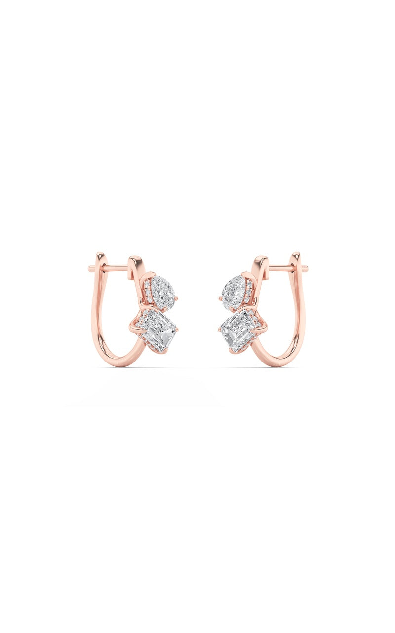 3Cttw Mixed Shaped Lab Grown Diamond (F/VS) Toi et Moi Fashion Earrings in 14K Gold
