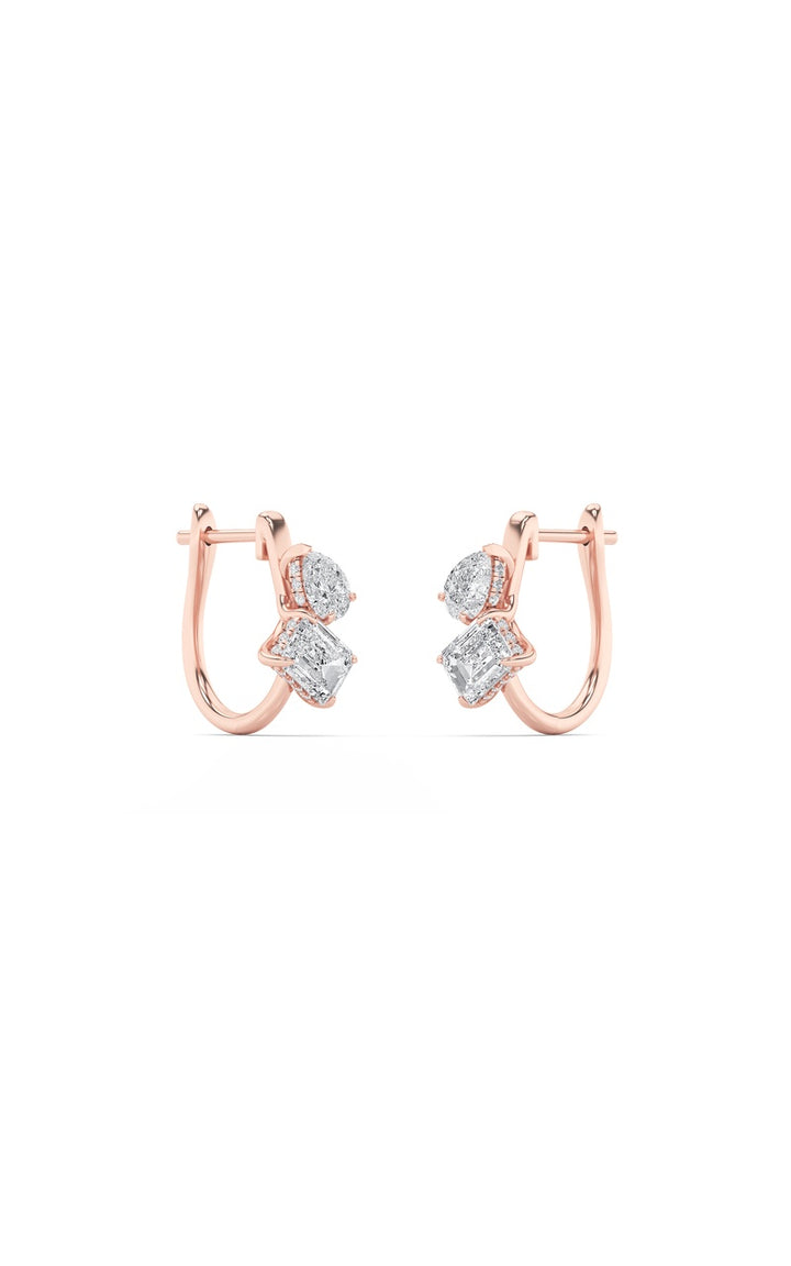 3Cttw Mixed Shaped Lab Grown Diamond (F/VS) Toi et Moi Fashion Earrings in 14K Gold