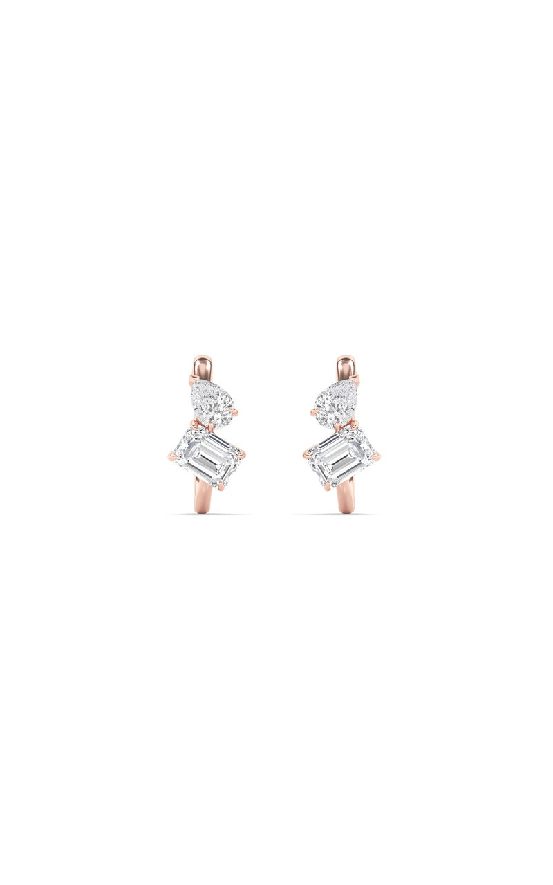 3Cttw Mixed Shaped Lab Grown Diamond (F/VS) Toi et Moi Fashion Earrings in 14K Gold
