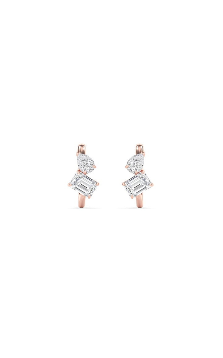 3Cttw Mixed Shaped Lab Grown Diamond (F/VS) Toi et Moi Fashion Earrings in 14K Gold