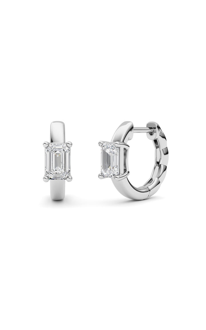 1Cttw Emerald Shaped Lab Grown Diamond (F/VS ) Huggie Earrings in 14K Gold