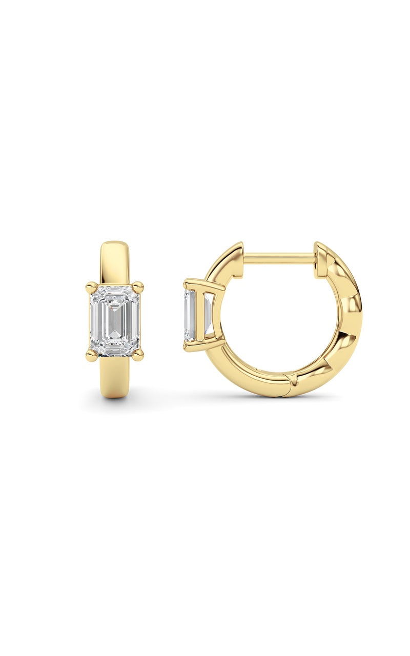 1Cttw Emerald Shaped Lab Grown Diamond (F/VS ) Huggie Earrings in 14K Gold