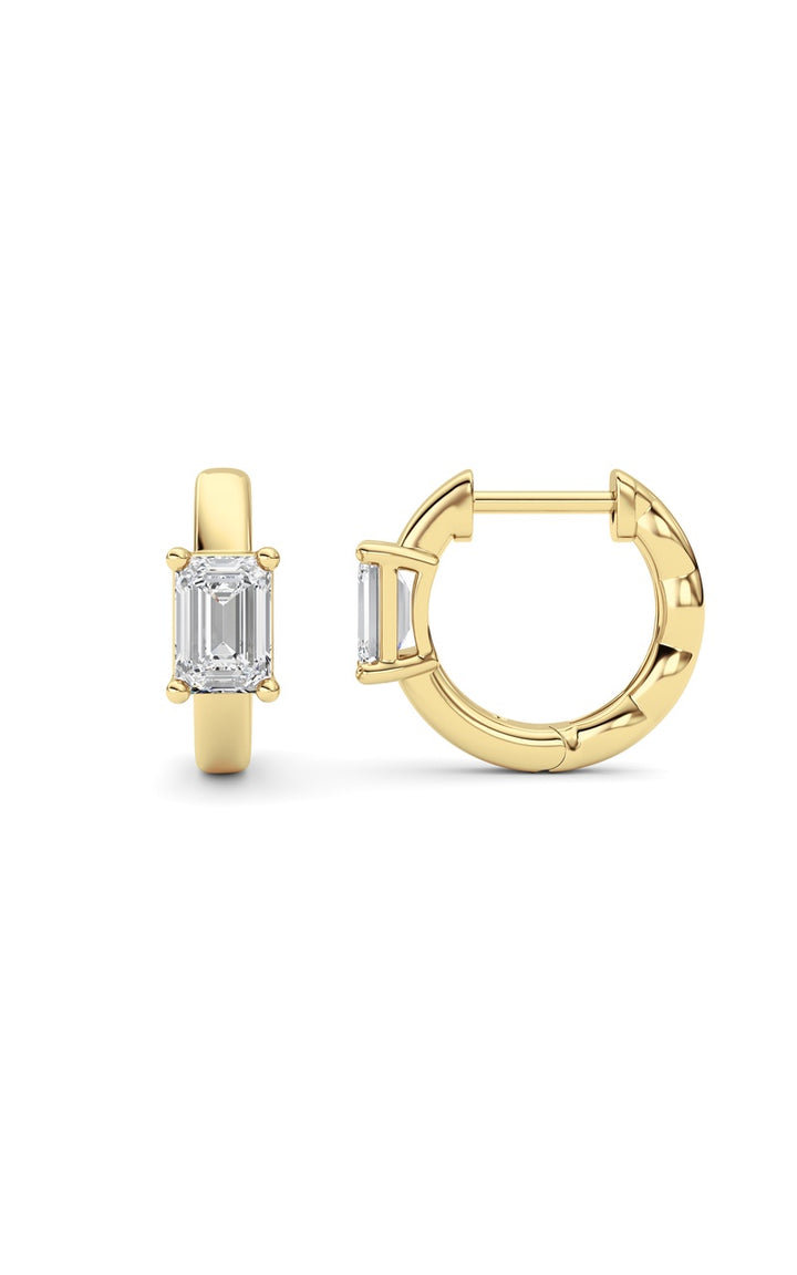 1Cttw Emerald Shaped Lab Grown Diamond (F/VS ) Huggie Earrings in 14K Gold