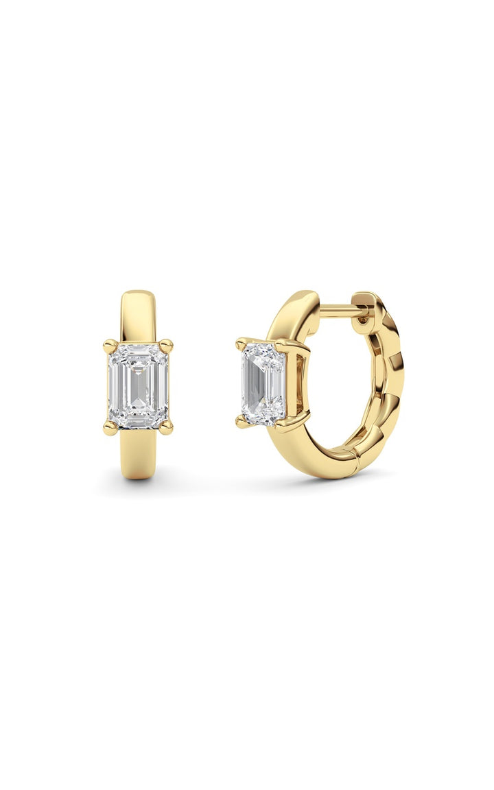 1Cttw Emerald Shaped Lab Grown Diamond (F/VS ) Huggie Earrings in 14K Gold