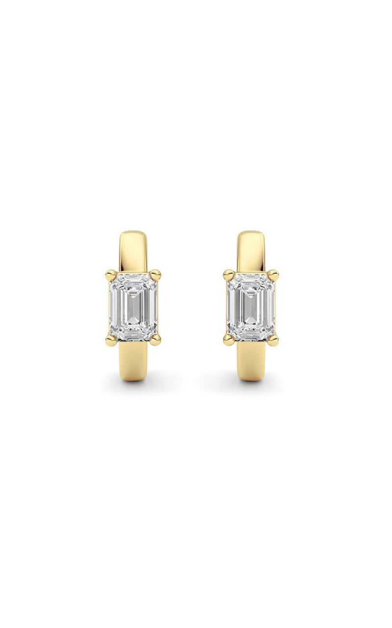 1Cttw Emerald Shaped Lab Grown Diamond (F/VS ) Huggie Earrings in 14K Gold