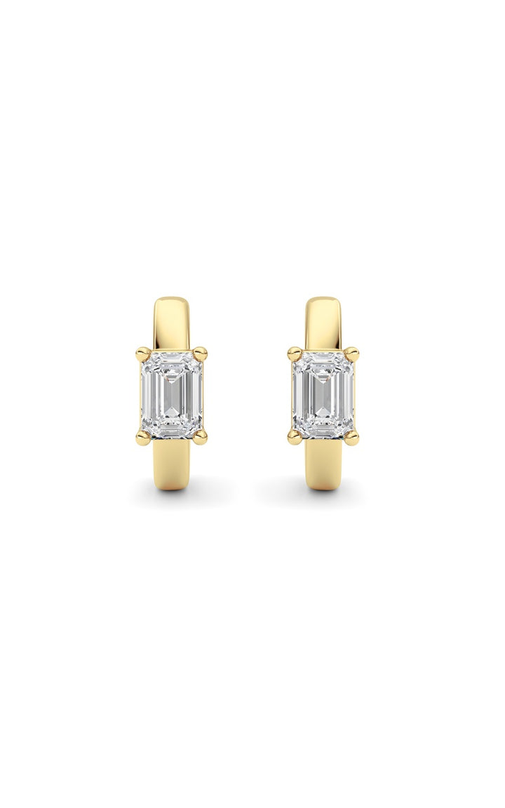 1Cttw Emerald Shaped Lab Grown Diamond (F/VS ) Huggie Earrings in 14K Gold