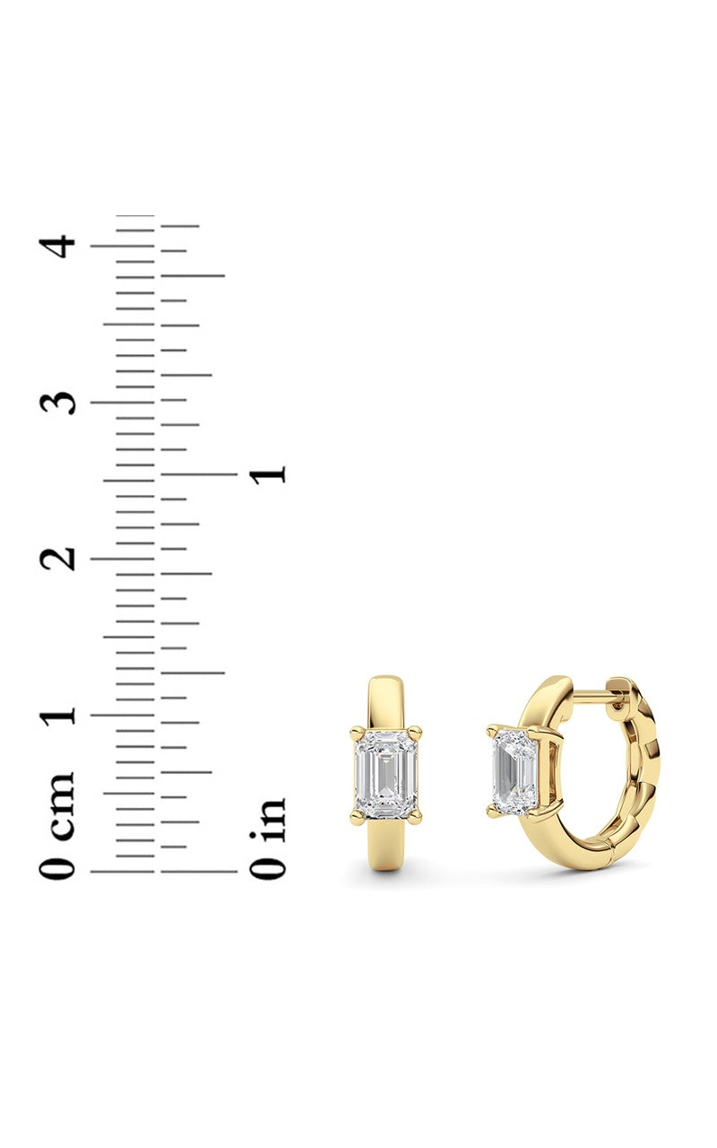 1Cttw Emerald Shaped Lab Grown Diamond (F/VS ) Huggie Earrings in 14K Gold