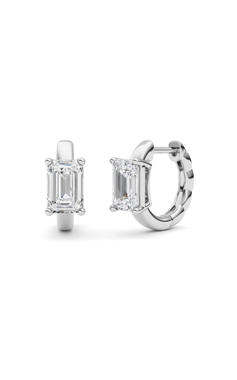 2Cttw Emerald Shaped Lab Grown Diamond (F/VS ) Huggie Earrings in 14K Gold