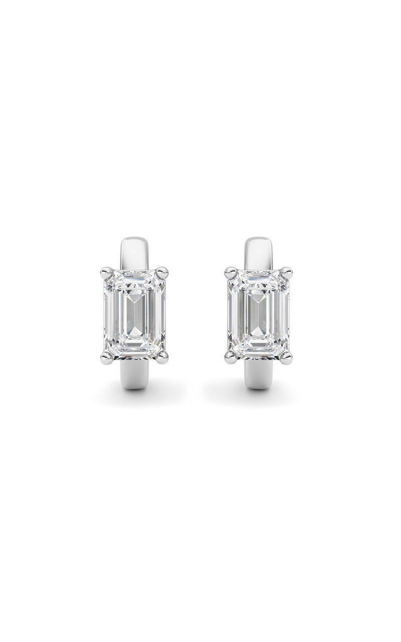 2Cttw Emerald Shaped Lab Grown Diamond (F/VS ) Huggie Earrings in 14K Gold