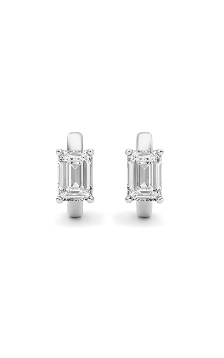 2Cttw Emerald Shaped Lab Grown Diamond (F/VS ) Huggie Earrings in 14K Gold