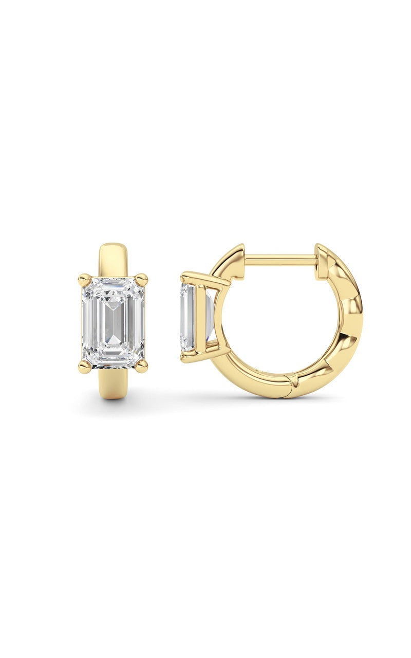 2Cttw Emerald Shaped Lab Grown Diamond (F/VS ) Huggie Earrings in 14K Gold
