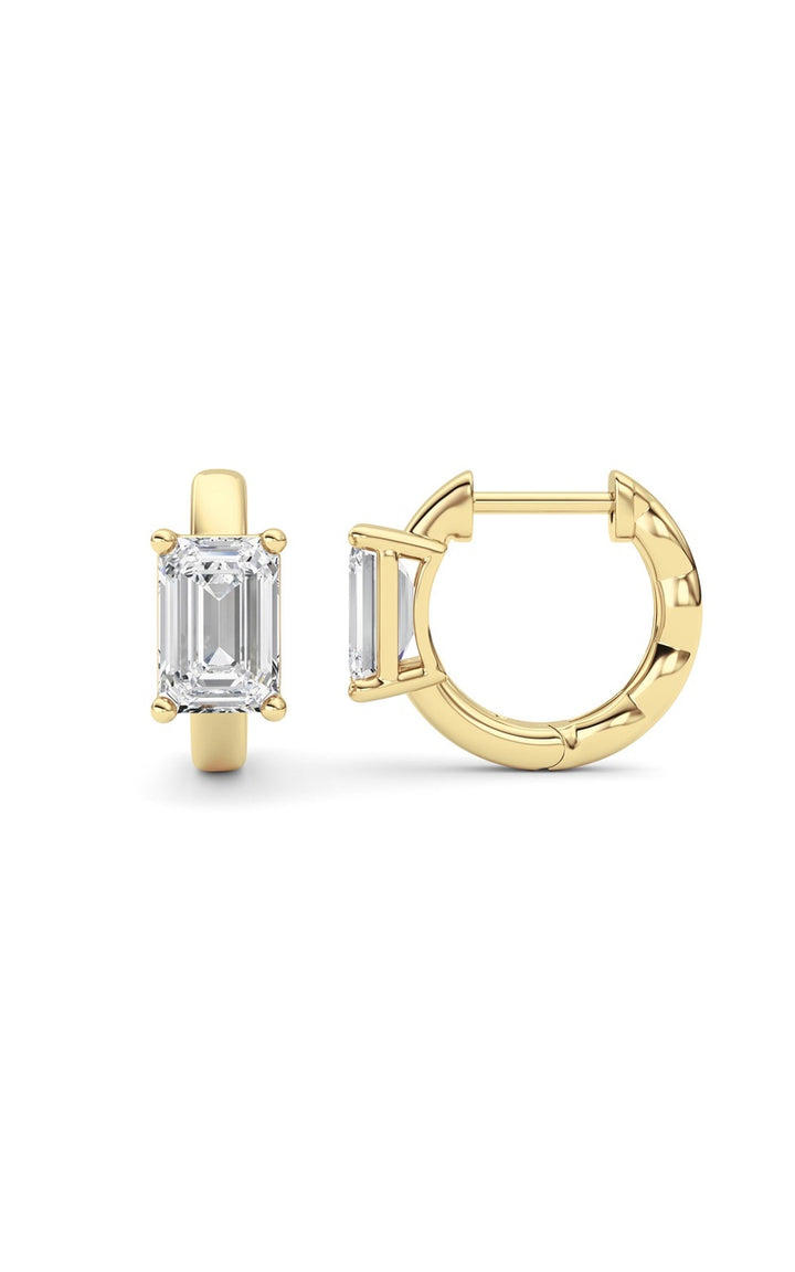 2Cttw Emerald Shaped Lab Grown Diamond (F/VS ) Huggie Earrings in 14K Gold