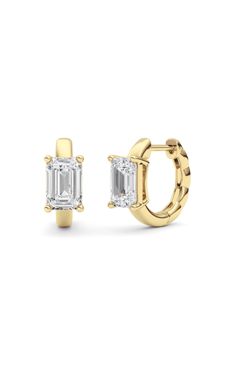 2Cttw Emerald Shaped Lab Grown Diamond (F/VS ) Huggie Earrings in 14K Gold