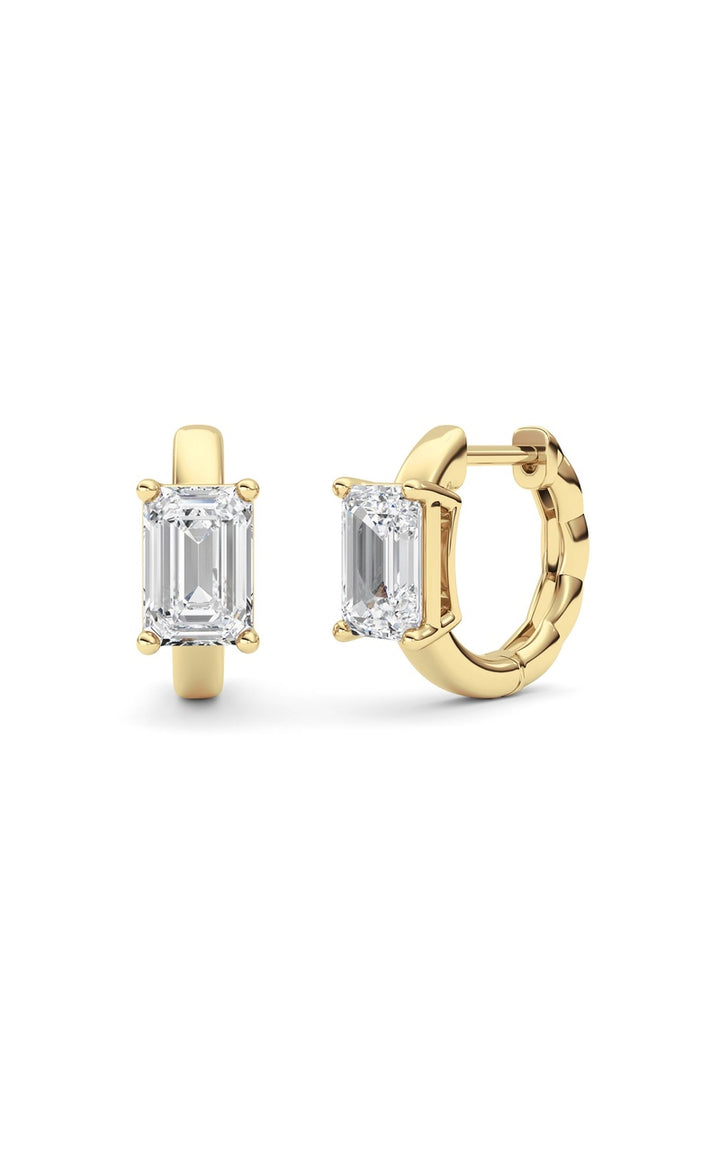 2Cttw Emerald Shaped Lab Grown Diamond (F/VS ) Huggie Earrings in 14K Gold
